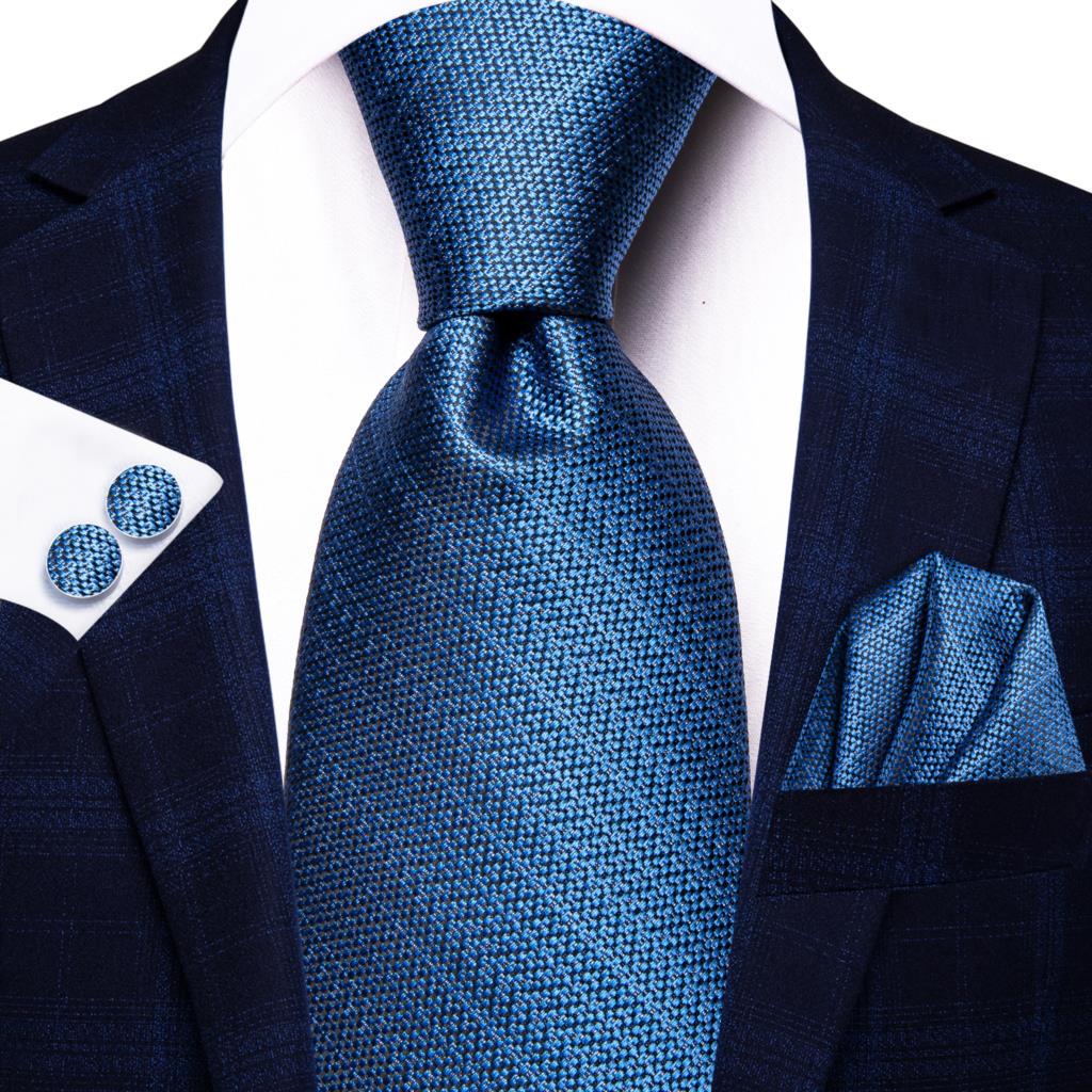 Hi-Tie Peacock Blue Novelty Design Silk Wedding Tie For Men