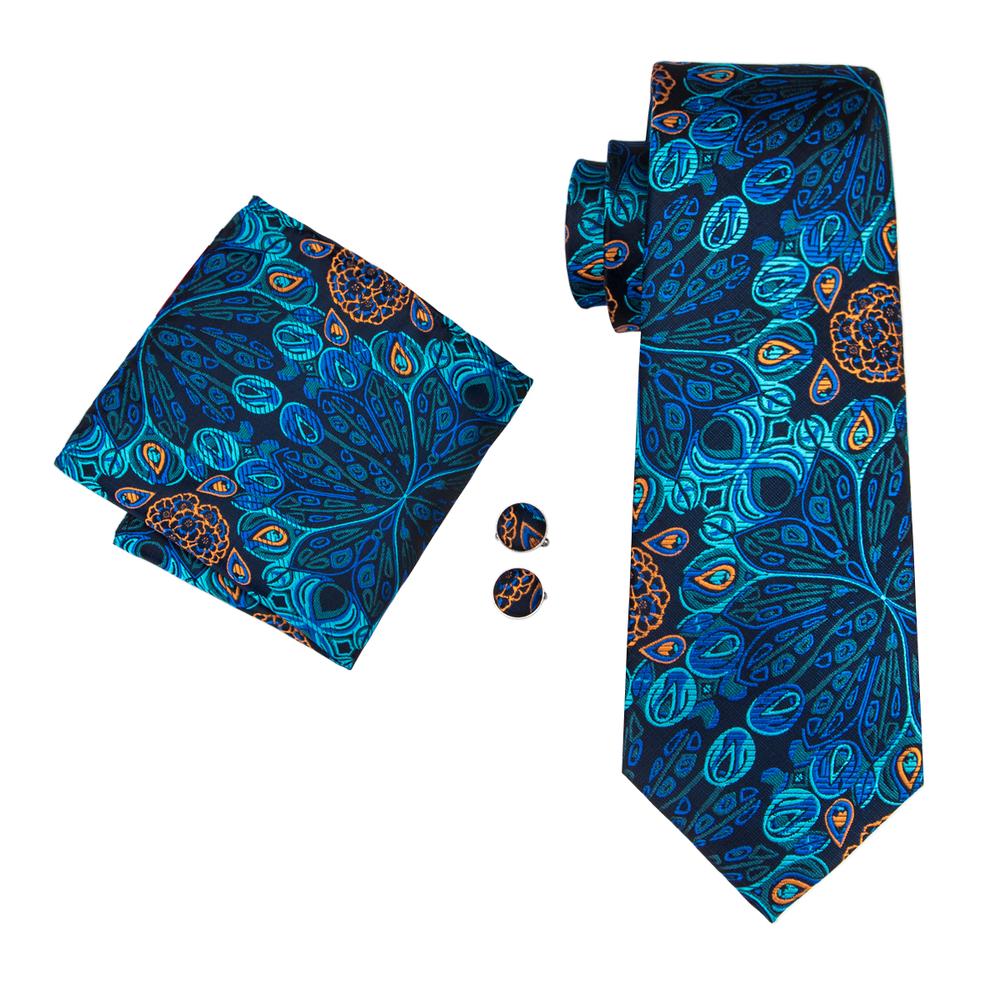 Hi-Tie Peacock Blue Novelty Design Silk Wedding Tie For Men