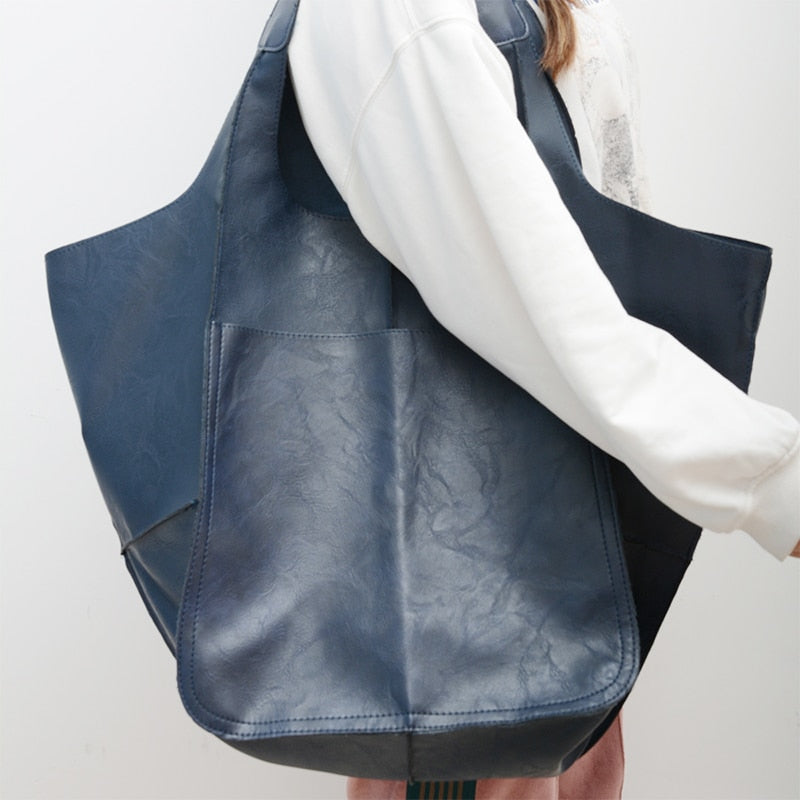 Retro Handmade Big Beach Bag High Capacity Zipper Shoulder Solid Color Multifunction Handbags For Ladies