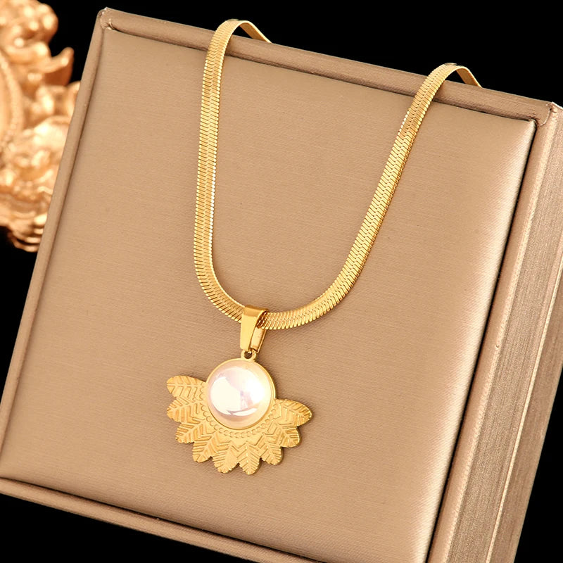 EILIECK 316L Stainless Steel Round Square Tiger Stripe Pendant Necklace For Women Fashion 2-Layers Neck Chian Waterproof Jewelry