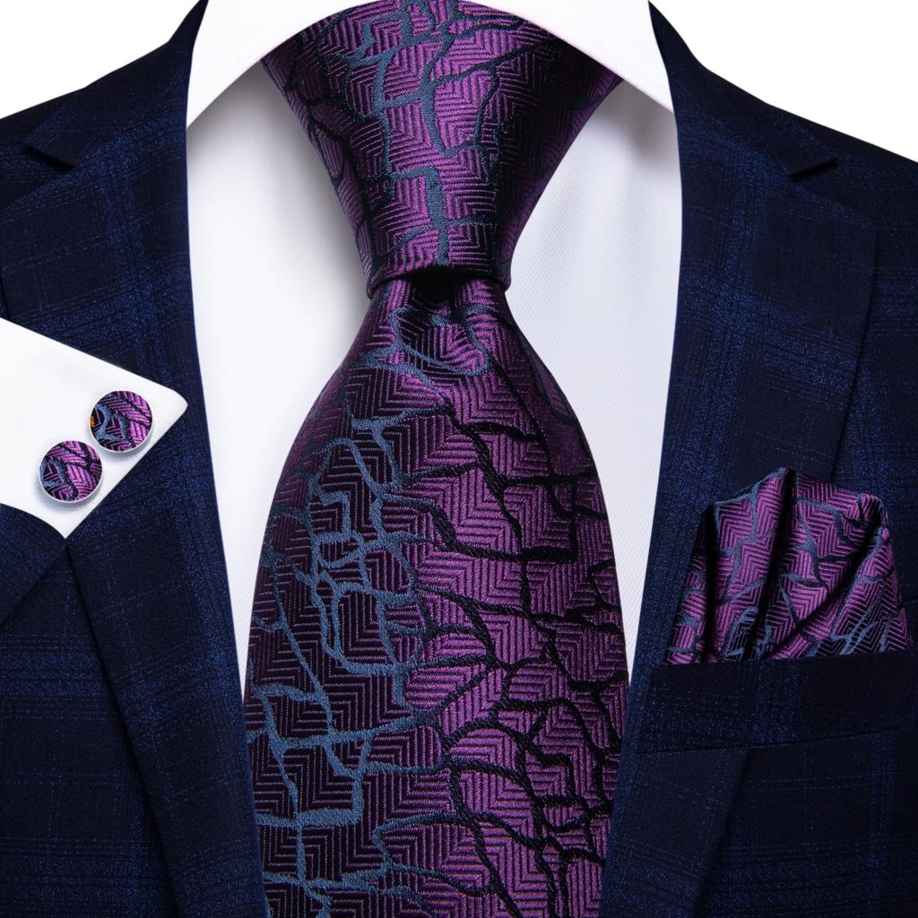 Hi-Tie Peacock Blue Novelty Design Silk Wedding Tie For Men