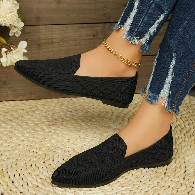 Women Flats Spring Autumn Flat Shoes Fashion Leisure Loafers Shoes Pointed Knitting Sneakers Comfortable Casual Single Shoes