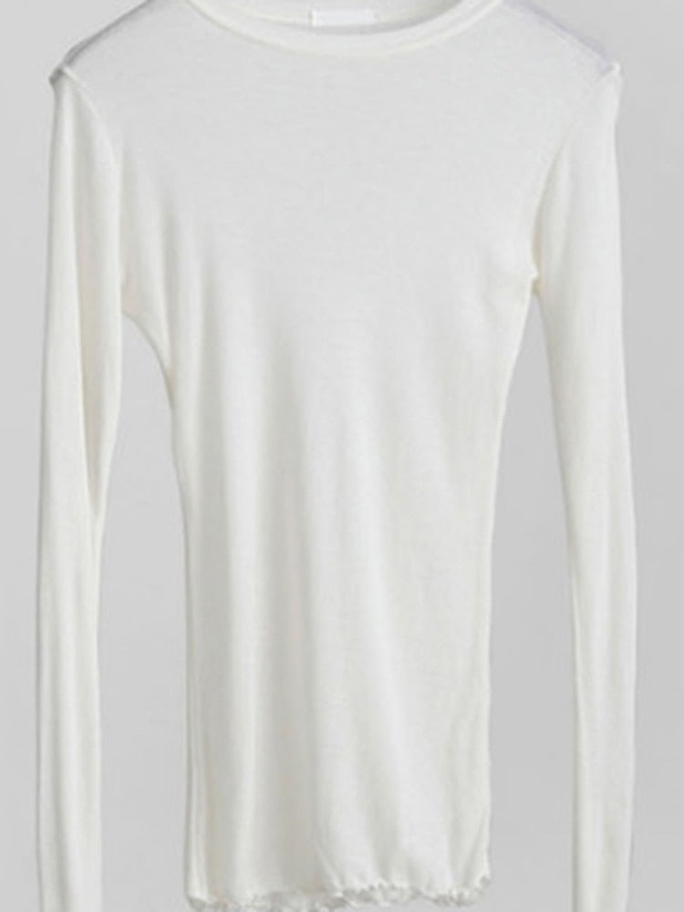 Female Casual Tops Long Sleeve Sexy Thin T-shirt see through
