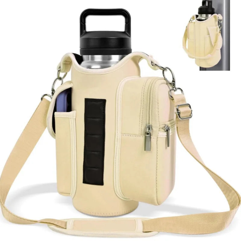 Magnetic Gym Bag Water Bottle Carrier Holder with Phone Pockets & Shoulder Strap,5 Built-in Magnets Gym Bottle Pouch Sleeve