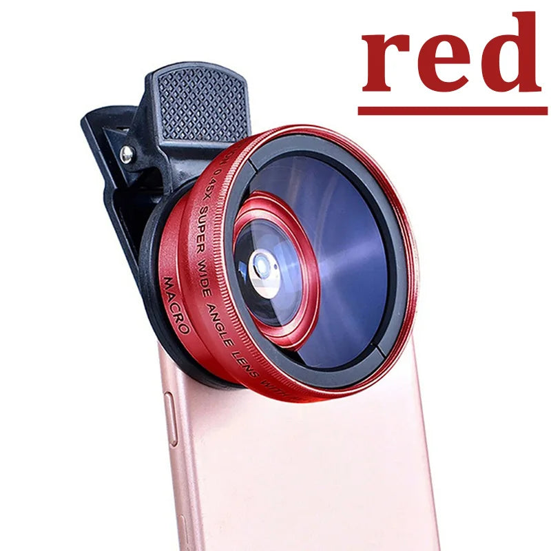 2 IN 1 Lens Universal Clip 37mm Mobile Phone Lens Professional 0.45X 49uv Super Wide-Angle + Macro HD Lens For iPhone Android