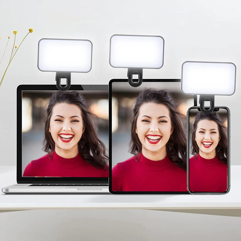 Portable Mini Selfie LED Fill Light Rechargeable 3 Modes Adjustable Brightness Clip On For Phone, Laptop, Tablet fill light