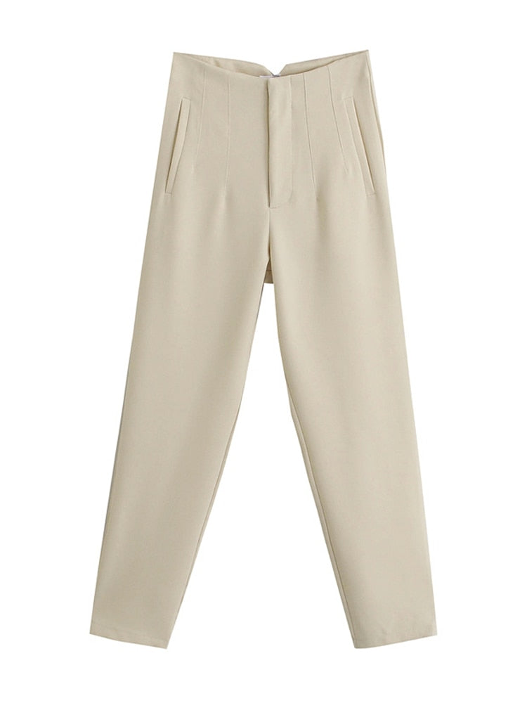 High Waist Zipper Fly Female Ankle Trousers