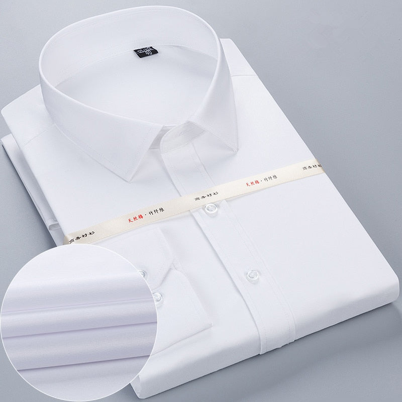 Bamboo Fiber Men White Shirt Long Sleeve Regular Fit