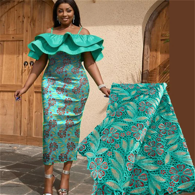 Elegant Nigerian Guipure Cord Lace Fabric 2024 High Quality Knitted Water Soluble African Lace Fabric Party Dress for Women 3925