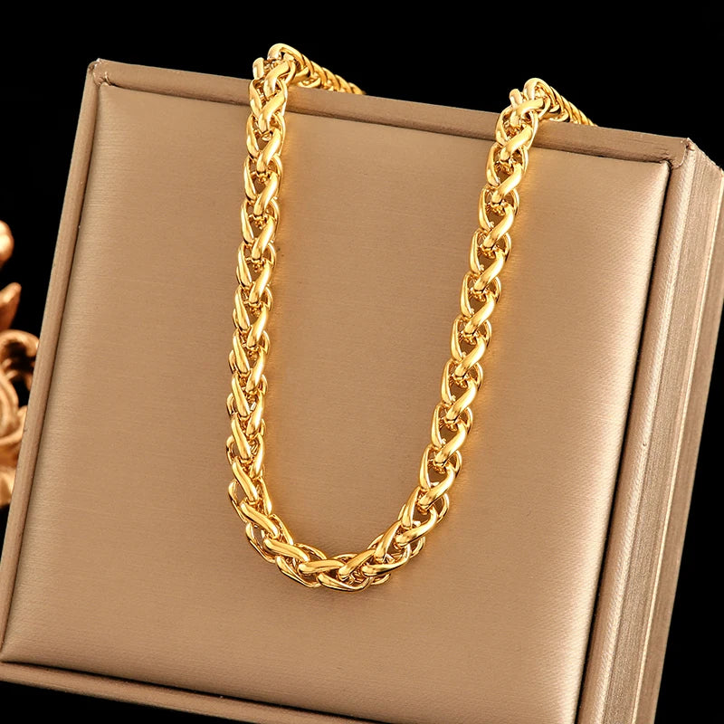 EILIECK 316L Stainless Steel Round Square Tiger Stripe Pendant Necklace For Women Fashion 2-Layers Neck Chian Waterproof Jewelry