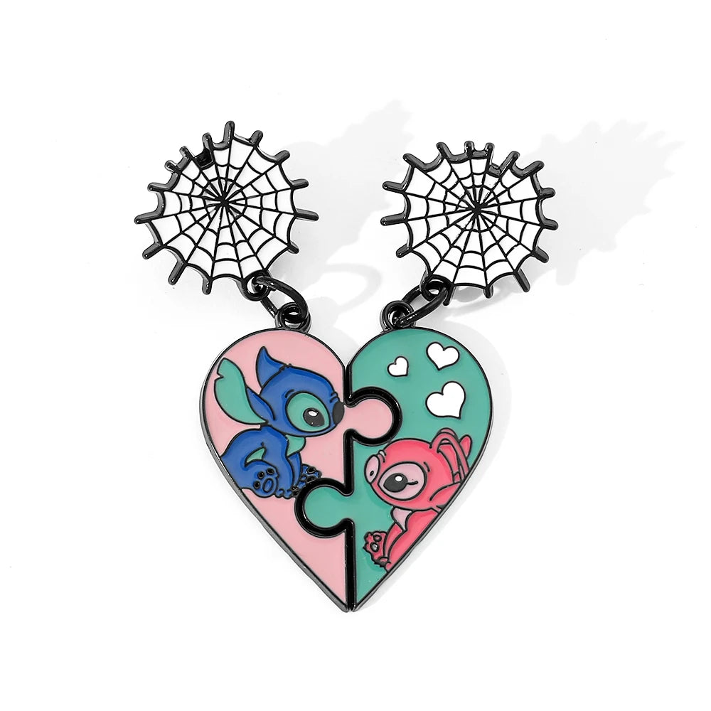 2 Pcs Creative Cartoon Brooch Creative Stitch Enamel Pin Metal Badge Jewelry Clothing Backpack Accessories Gift For Friends