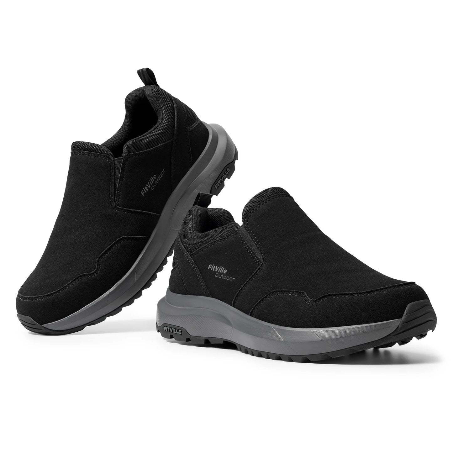 FitVille Men's Shoes Wide Hiking Comfortable Slip on Loafers Go Walking and Trekking Trails Sneakers with Arch Support