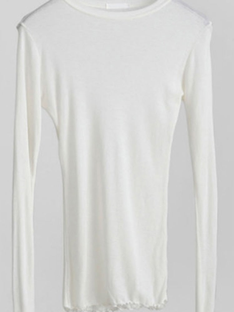 Female Casual Tops Long Sleeve Sexy Thin T-shirt see through