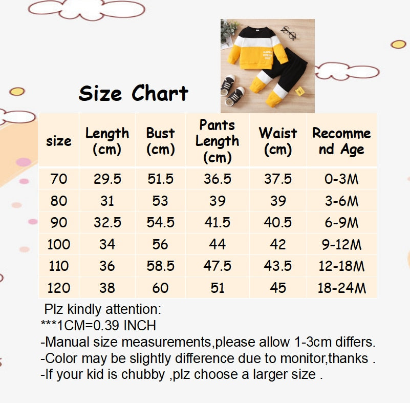 Newborn 0-2 Years Baby Boy Suit 2PCS Clothes Print Long Sleeve T-shirt Top + Long Pant Set