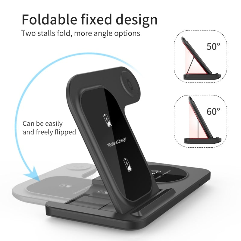 3 in 1 Wireless Foldable Fast Charging Station Dock For iPhone