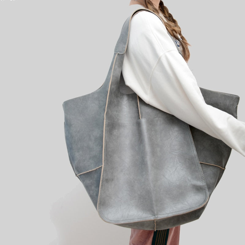 Retro Handmade Big Beach Bag High Capacity Zipper Shoulder Solid Color Multifunction Handbags For Ladies