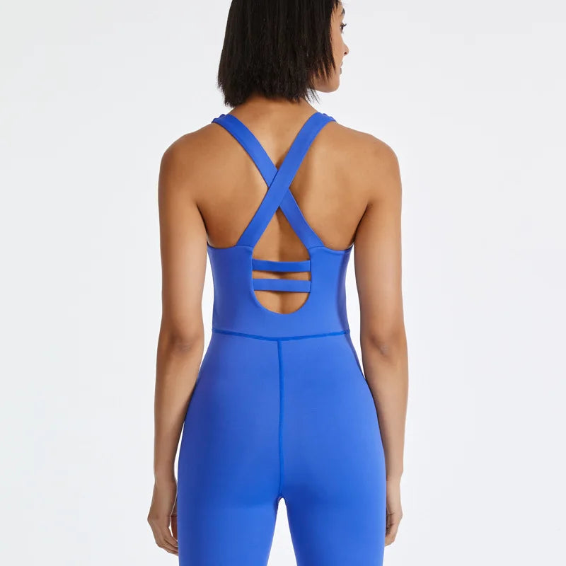 Back Cross Sports Jumpsuits Women One Pieces Bodysuits With Pads High Stretchy Yoga Rompers Soft Breathable Sportswear S-XL