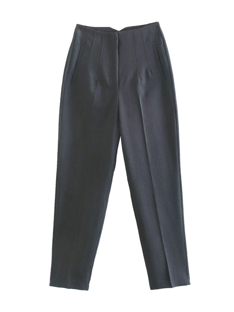 High Waist Zipper Fly Female Ankle Trousers