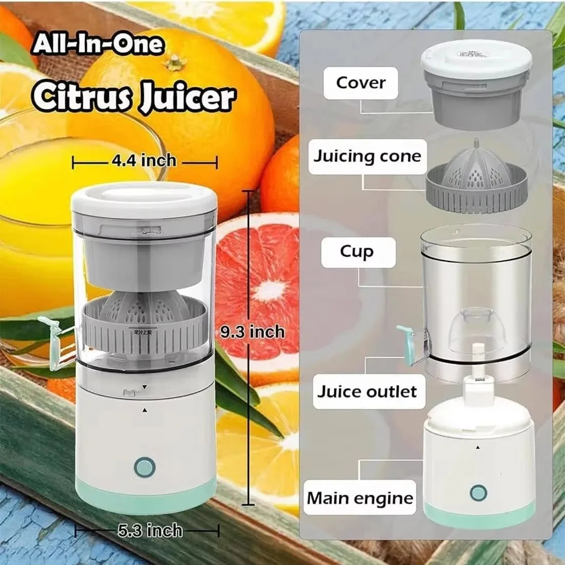 Electric Fruit Juicer Portable Single Auger Juicer Fruit Squeezer USB Charge Orange Lemon Fruit And Vegetable Juice Extractor