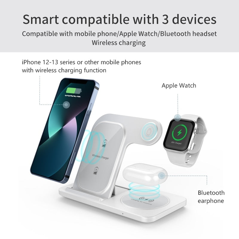 3 in 1 Wireless Foldable Fast Charging Station Dock For iPhone