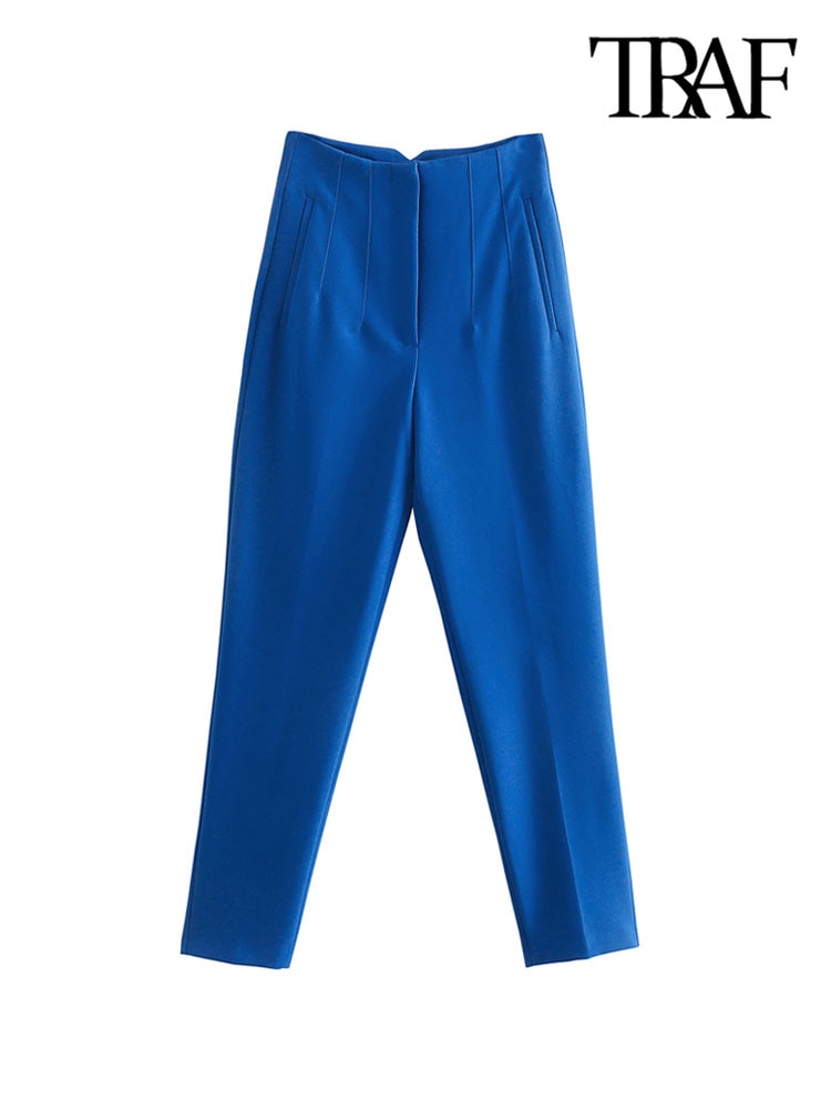 High Waist Zipper Fly Female Ankle Trousers