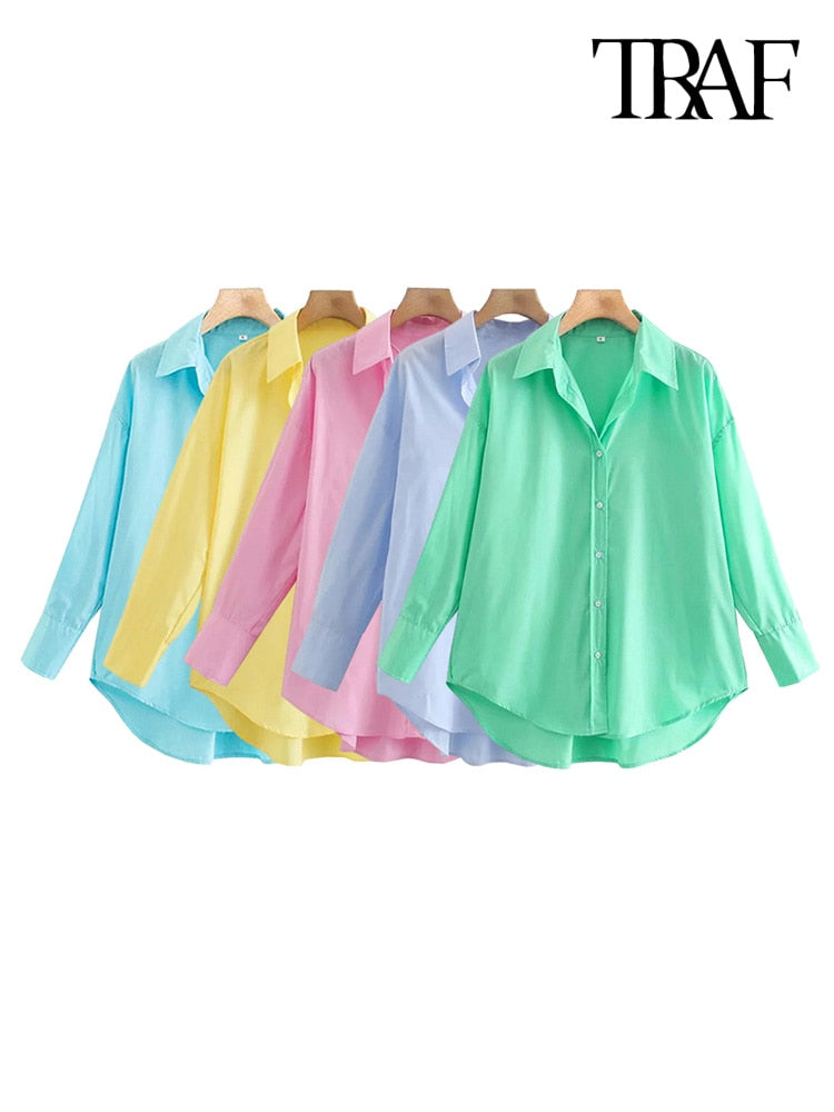 Vintage Long Sleeve Button-up Casual Female Blouses Chic Tops