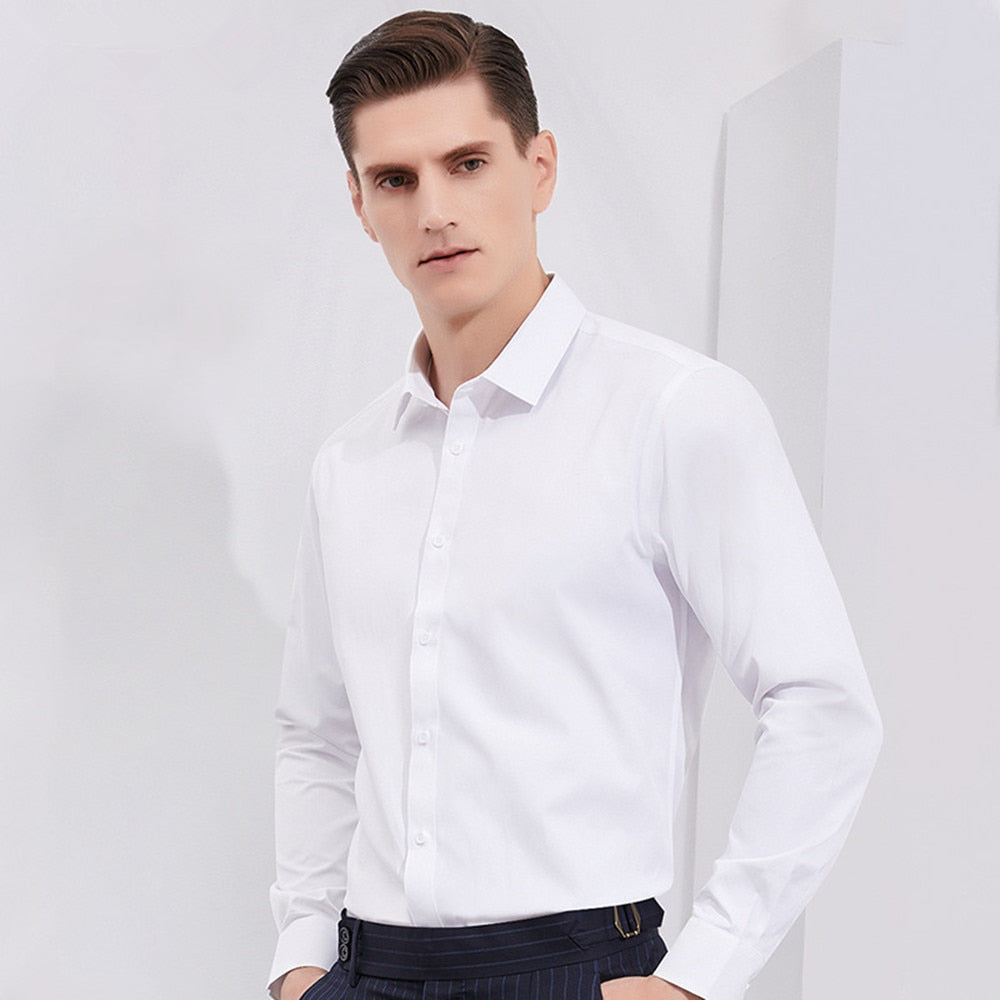 Bamboo Fiber Men White Shirt Long Sleeve Regular Fit