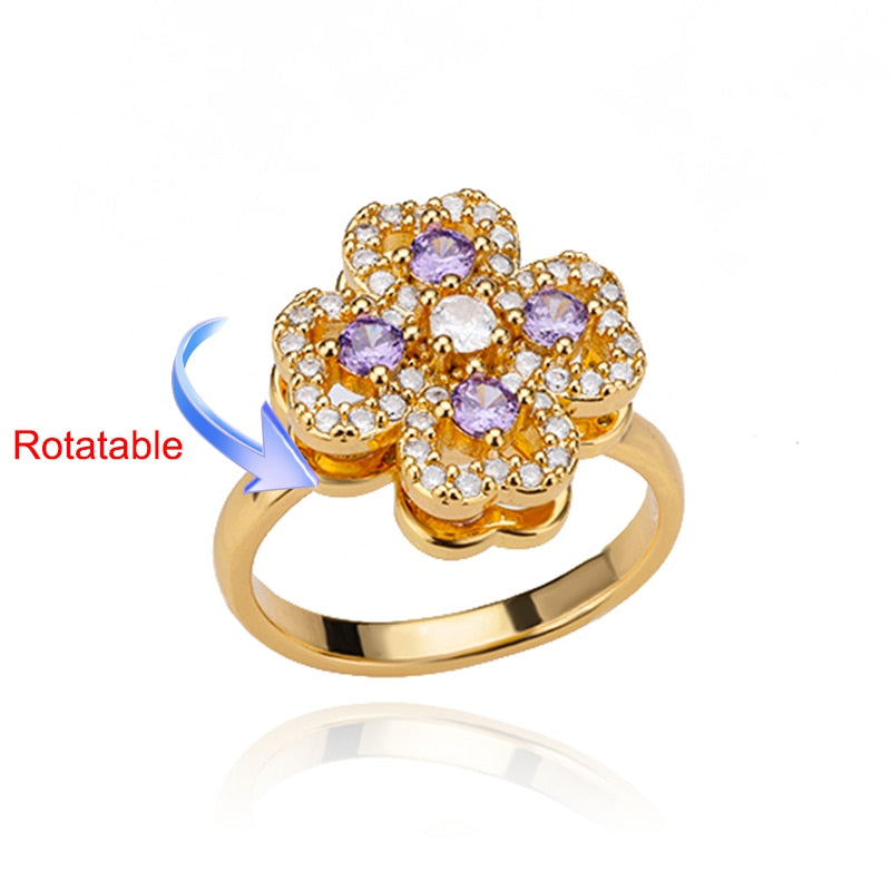 Rotating Four Clover Wedding Rings for Women