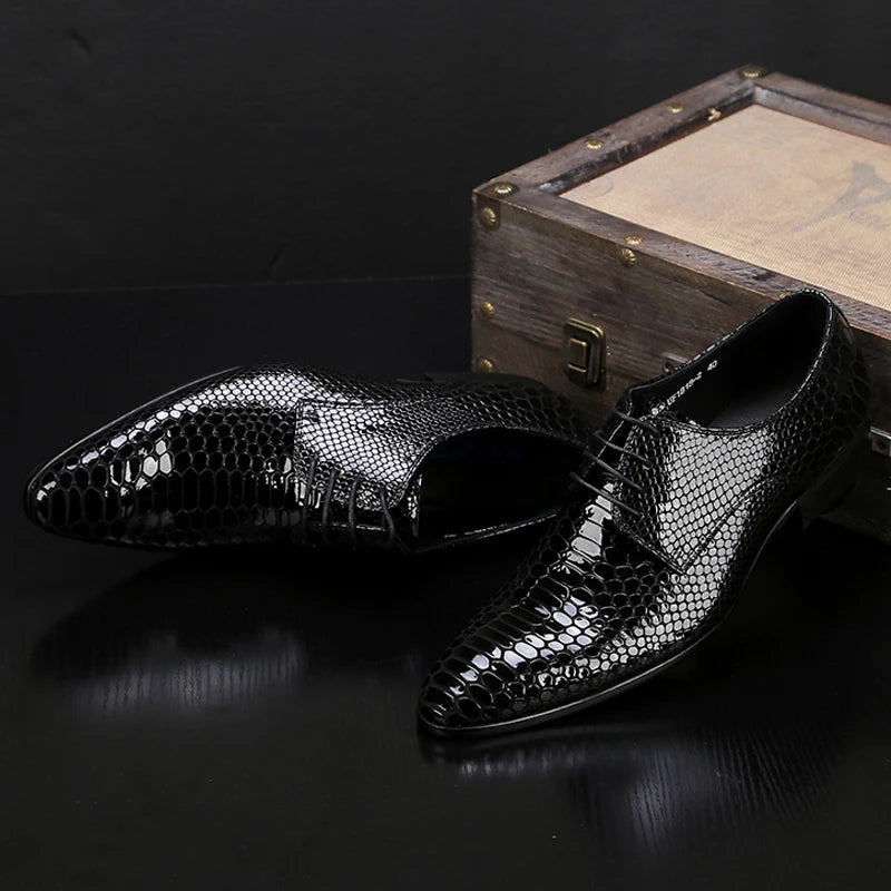 Autumn Male Trend Tip Serpentine Cowhide Formal wear Luxury Leather shoes Man Frenulum Ventilation Popular Men's wedding shoes