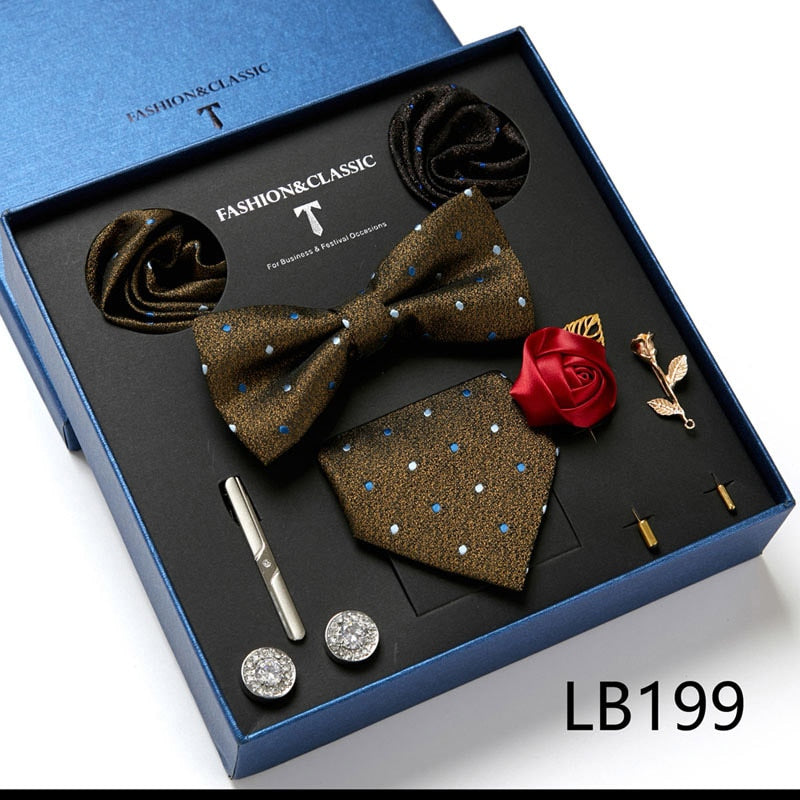 Wholesale Jacquard Holiday Gift Tie Pocket Squares Cufflink Set Necktie Box Wedding Accessories Dark Grey Man Easter Day