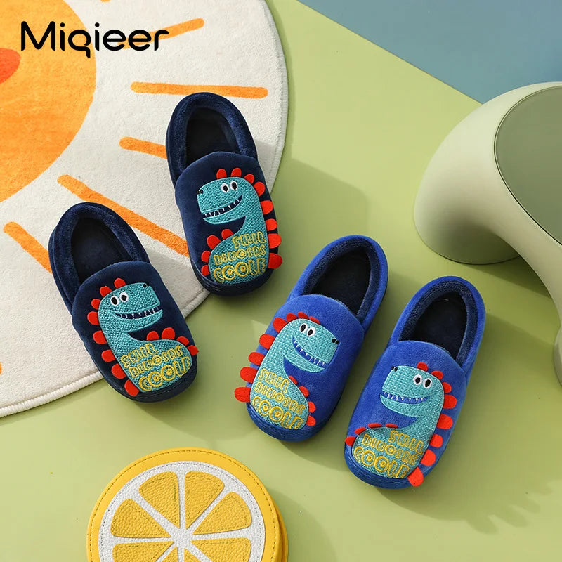 Kids Slippers Boys Indoor Home Autumn Winter Children Cute Dinosaur Anti Skid Soft Comfortable Wrap Heel Bedroom Floor Shoes