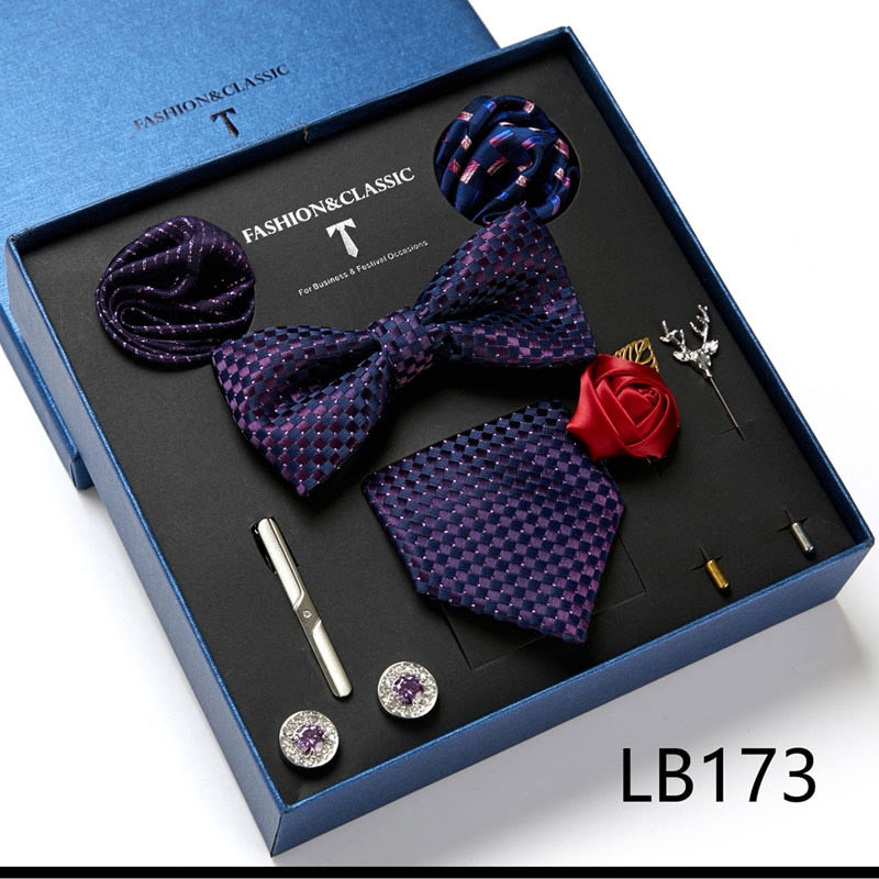 Wholesale Jacquard Holiday Gift Tie Pocket Squares Cufflink Set Necktie Box Wedding Accessories Dark Grey Man Easter Day