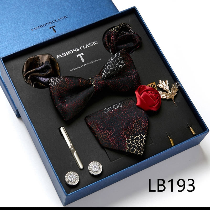 Wholesale Jacquard Holiday Gift Tie Pocket Squares Cufflink Set Necktie Box Wedding Accessories Dark Grey Man Easter Day