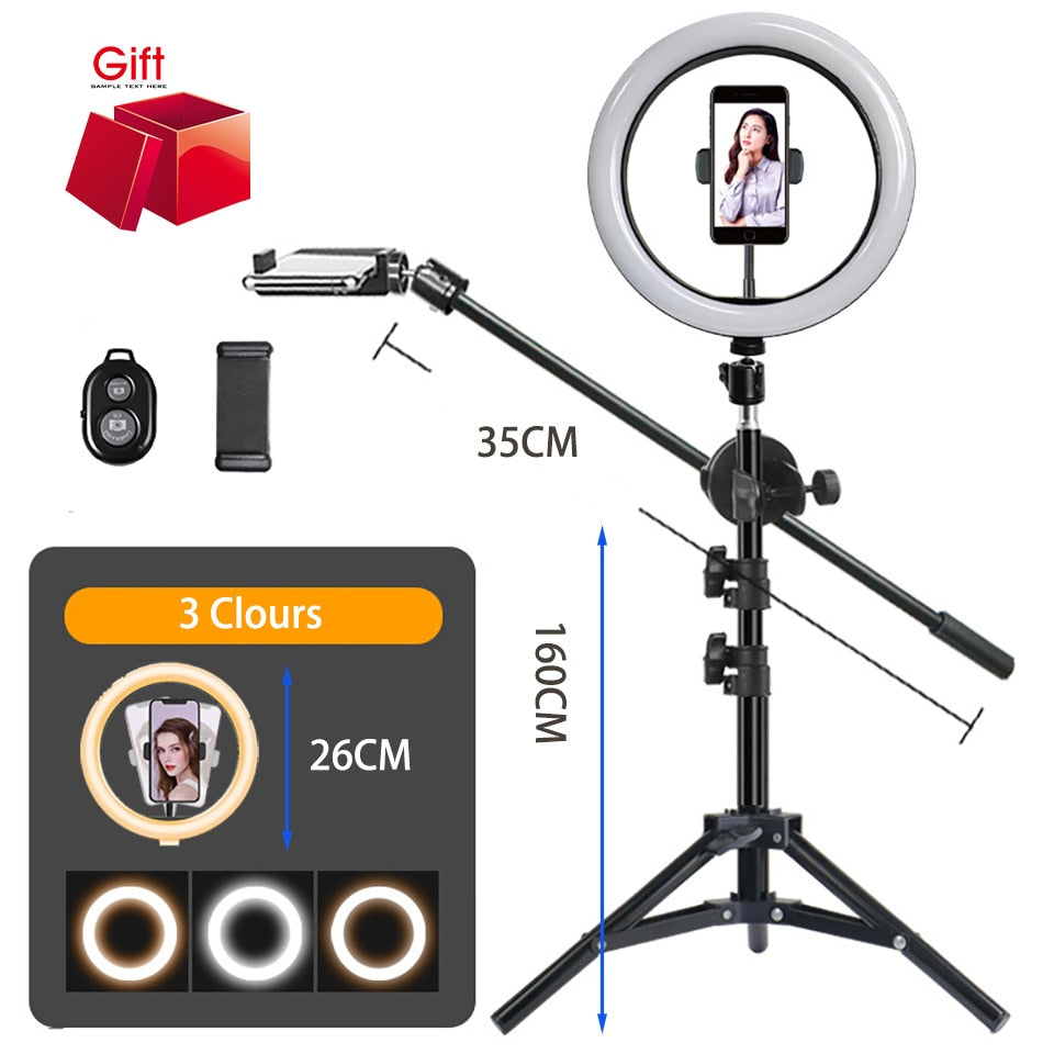 Phone Selfie Lamp With Tripod Stand Boom Arm