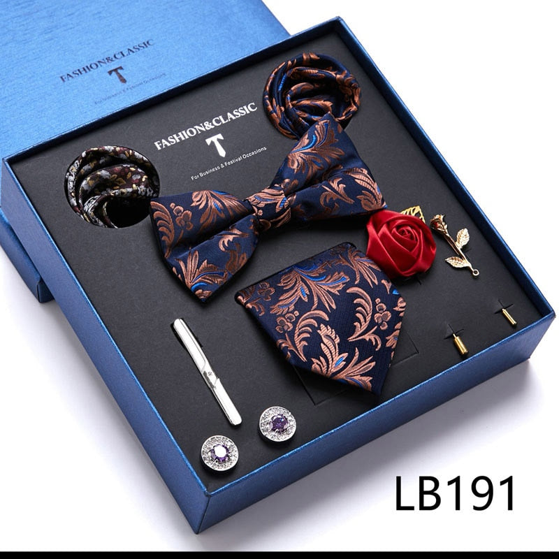 Wholesale Jacquard Holiday Gift Tie Pocket Squares Cufflink Set Necktie Box Wedding Accessories Dark Grey Man Easter Day