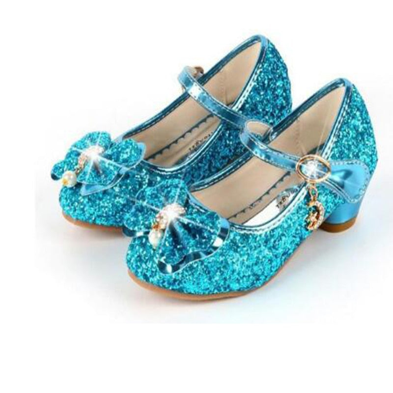 Princess Butterfly Leather Diamond Bowknot High Heel Dance Shoes Baby Girls Party Dance Shoes