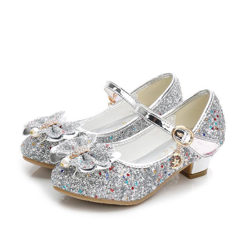 Princess Butterfly Leather Diamond Bowknot High Heel Dance Shoes Baby Girls Party Dance Shoes