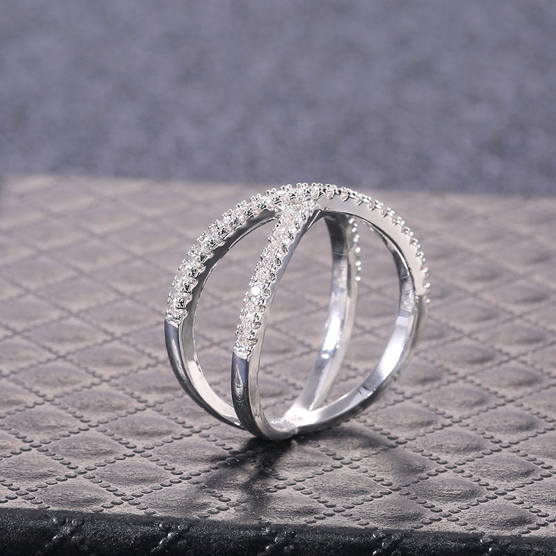 Full Paved CZ Stone Silver Color Elegant Simple Female Jewelry Ring