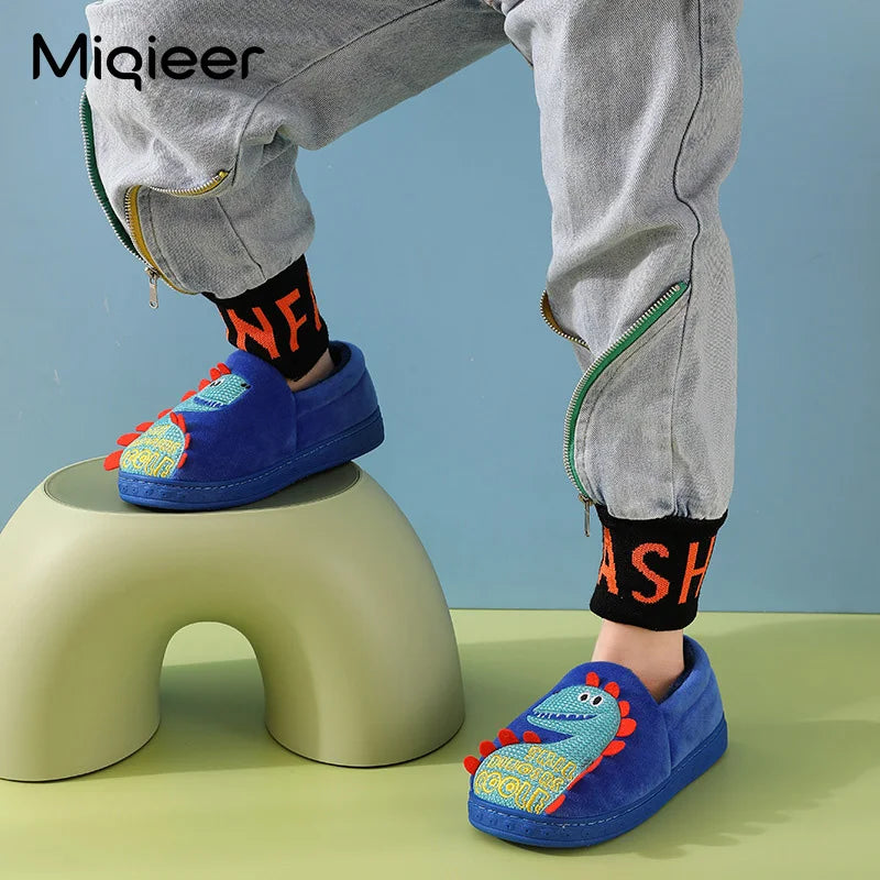 Kids Slippers Boys Indoor Home Autumn Winter Children Cute Dinosaur Anti Skid Soft Comfortable Wrap Heel Bedroom Floor Shoes