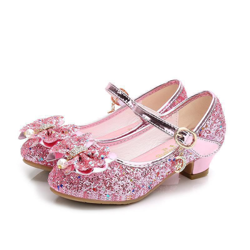 Princess Butterfly Leather Diamond Bowknot High Heel Dance Shoes Baby Girls Party Dance Shoes