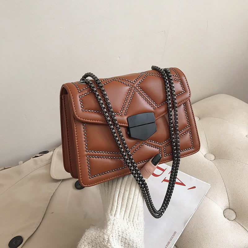 Rivet Chain Small Crossbody Messenger Luxury Hand Bags For Women