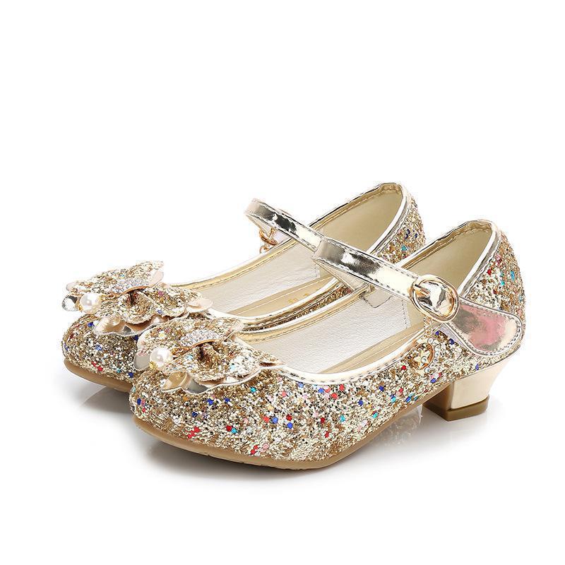 Princess Butterfly Leather Diamond Bowknot High Heel Dance Shoes Baby Girls Party Dance Shoes