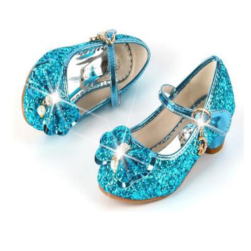 Princess Butterfly Leather Diamond Bowknot High Heel Dance Shoes Baby Girls Party Dance Shoes