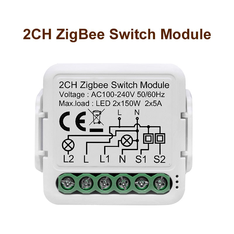 ZigBee 3.0 Switch Module 10A Smart Home DIY Breaker 1 2 3 4 Gang Supports 2 Way Control Works with Alexa Google Home