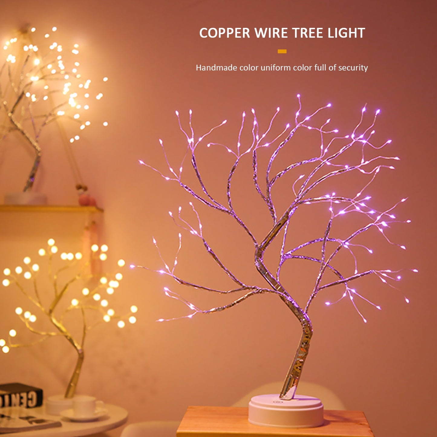 LED Night Light Tabletop Bonsai Tree Light Lamp USB or Touch Switch Copper Wire Bedside Light for Bedroom Children Home Decor