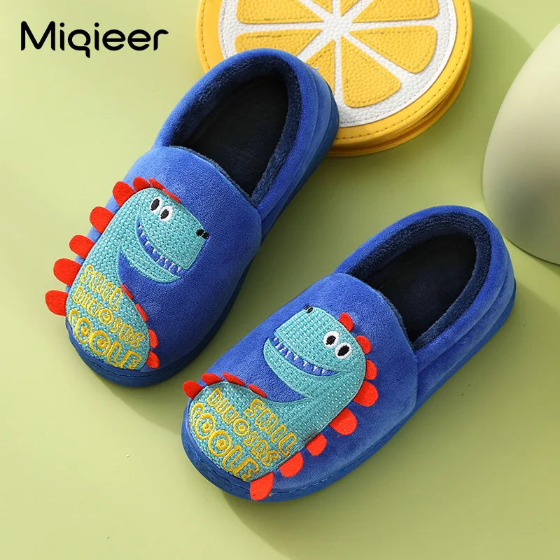 Kids Slippers Boys Indoor Home Autumn Winter Children Cute Dinosaur Anti Skid Soft Comfortable Wrap Heel Bedroom Floor Shoes