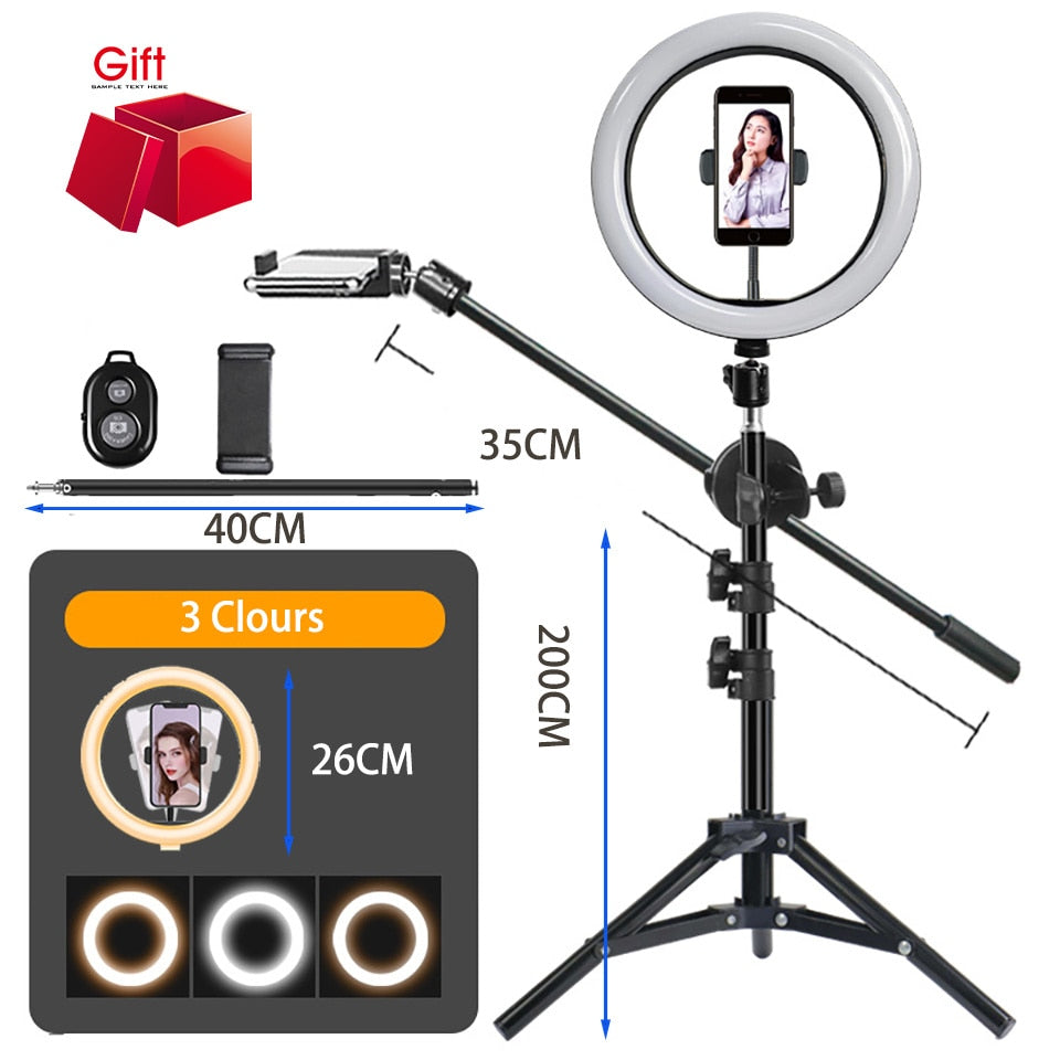 Phone Selfie Lamp With Tripod Stand Boom Arm