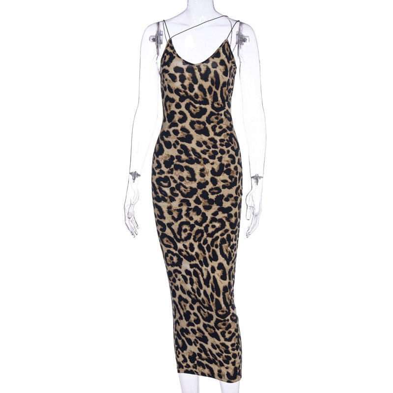 Leopard Print Sleeveless V-Neck Sexy Dress