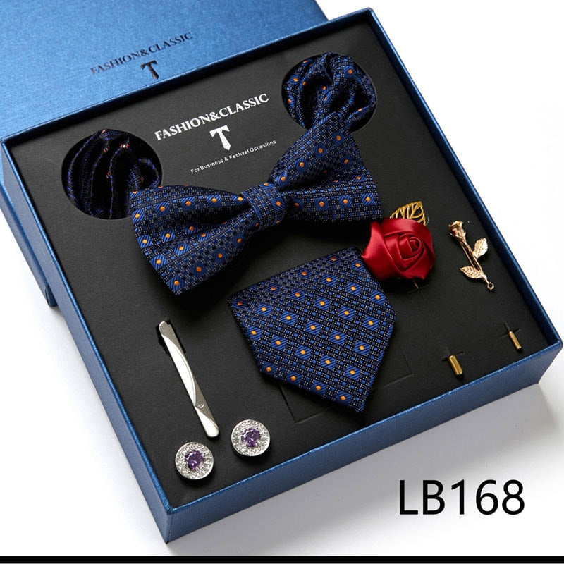 Wholesale Jacquard Holiday Gift Tie Pocket Squares Cufflink Set Necktie Box Wedding Accessories Dark Grey Man Easter Day