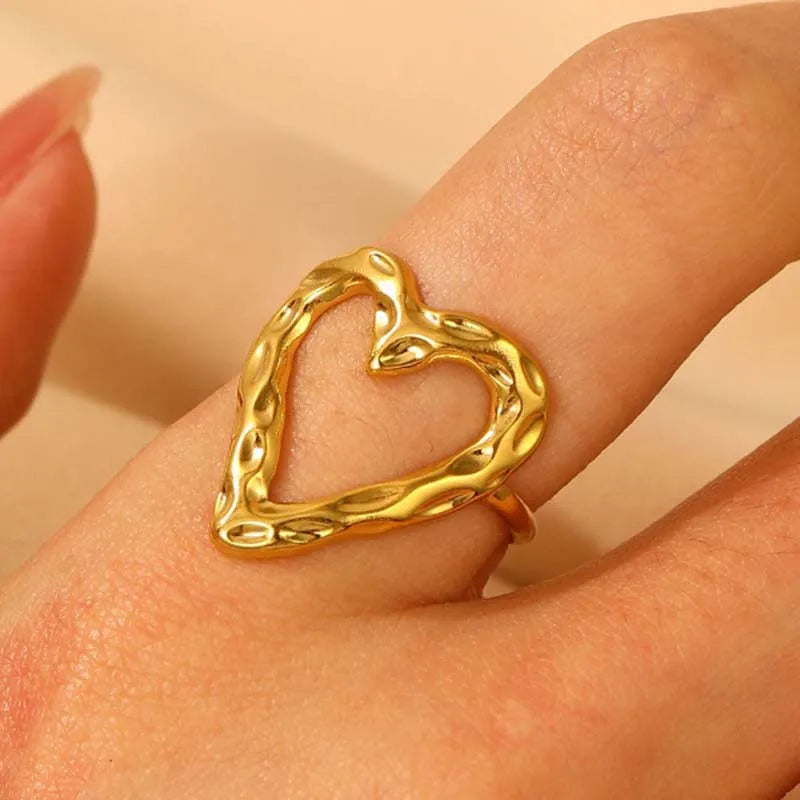 Fashion Gloss Stainless Steel Ring Irregular Opening Adjustable Ring for Women Men Waterproof Non Fading Metal Fashion Jewelry